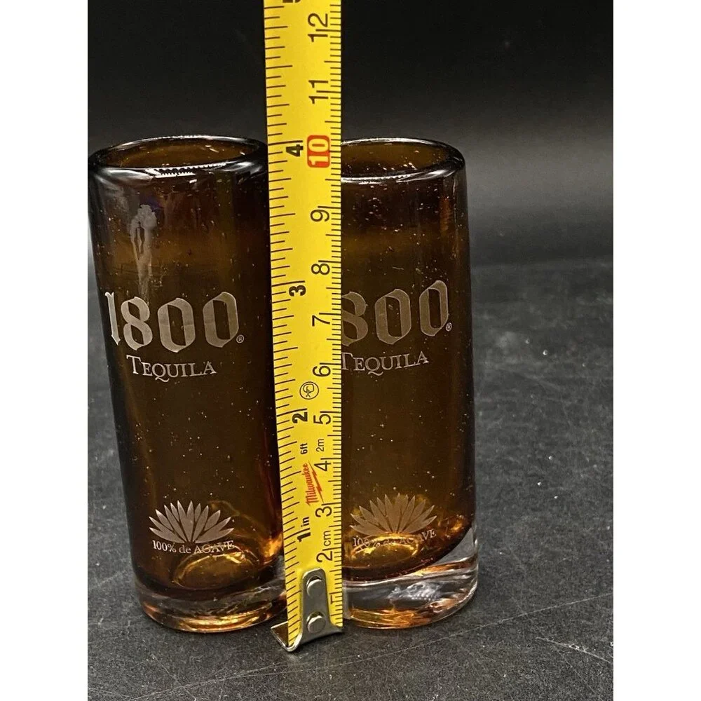 Jose Cuervo 1800 Tequila Mexican Handblown Gold Speckle 4” Pair 2 Shot Glasses